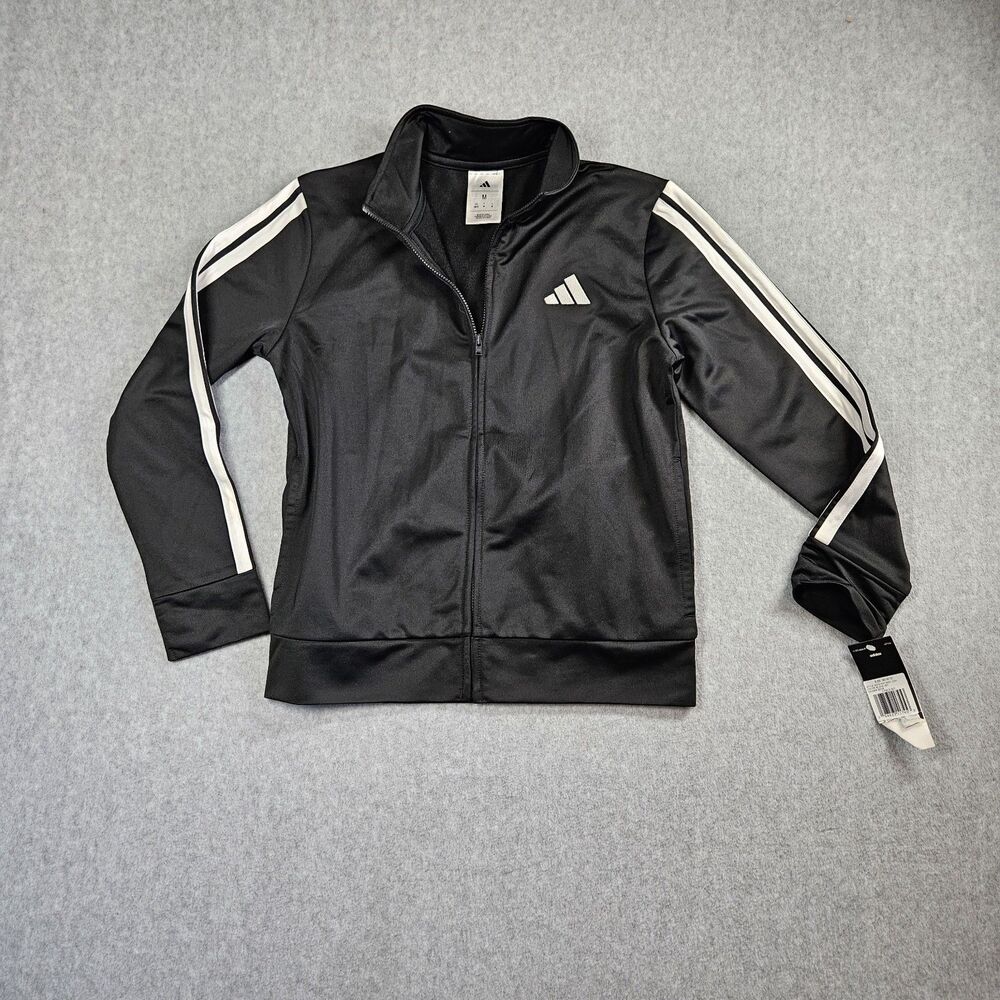 Adidas Youth Track Jacket Zip Up White Stripe Black Size M (10/12)